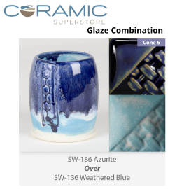 Azurite SW-186 over Weathered Blue SW-136 Stoneware Combination Azurite SW-186 over Weathered Blue SW-136 Stoneware Combination